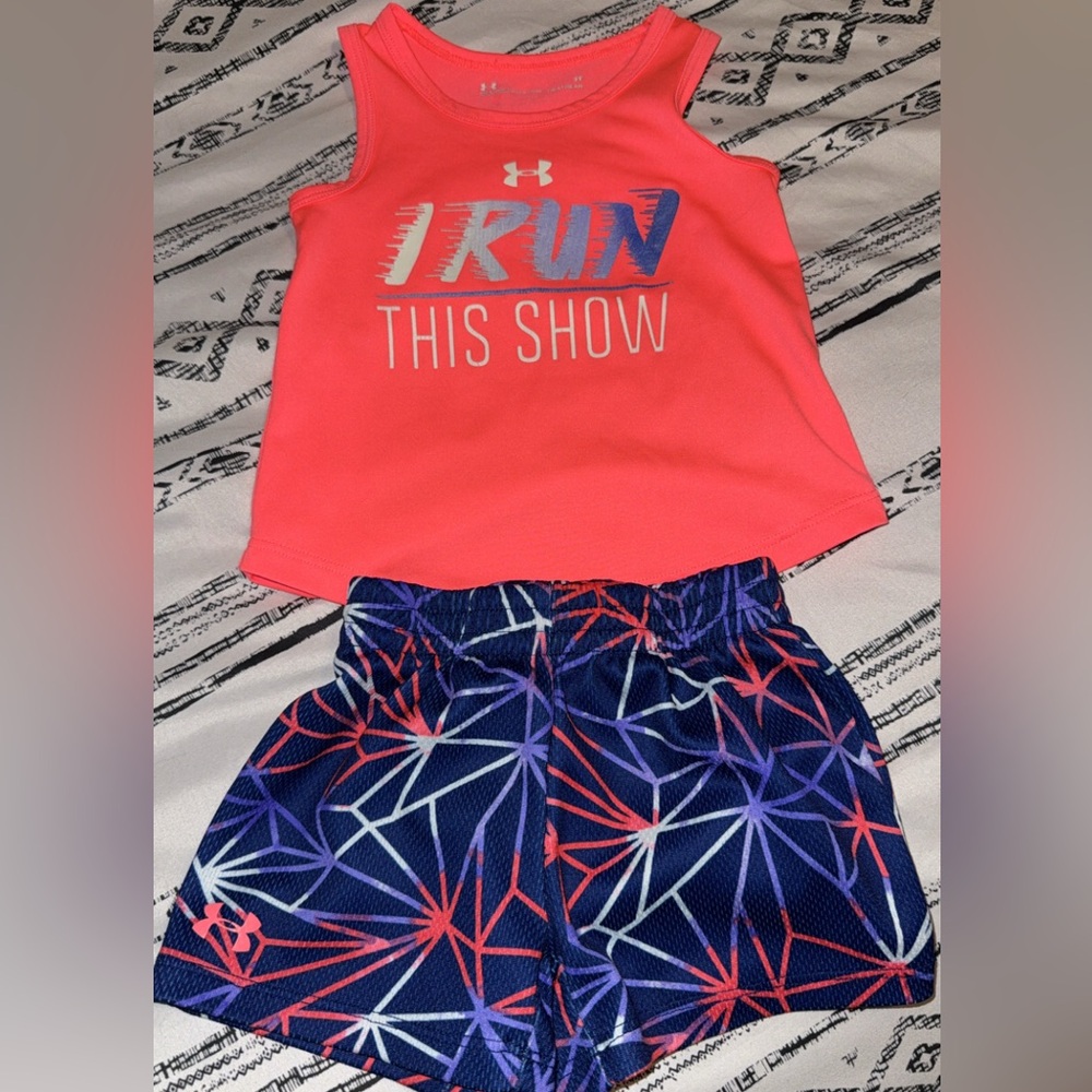 Under Armour Pink Tank and Patterned Shorts Set